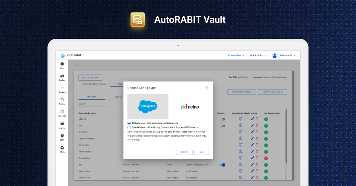 screenshot of AutoRABIT Vault